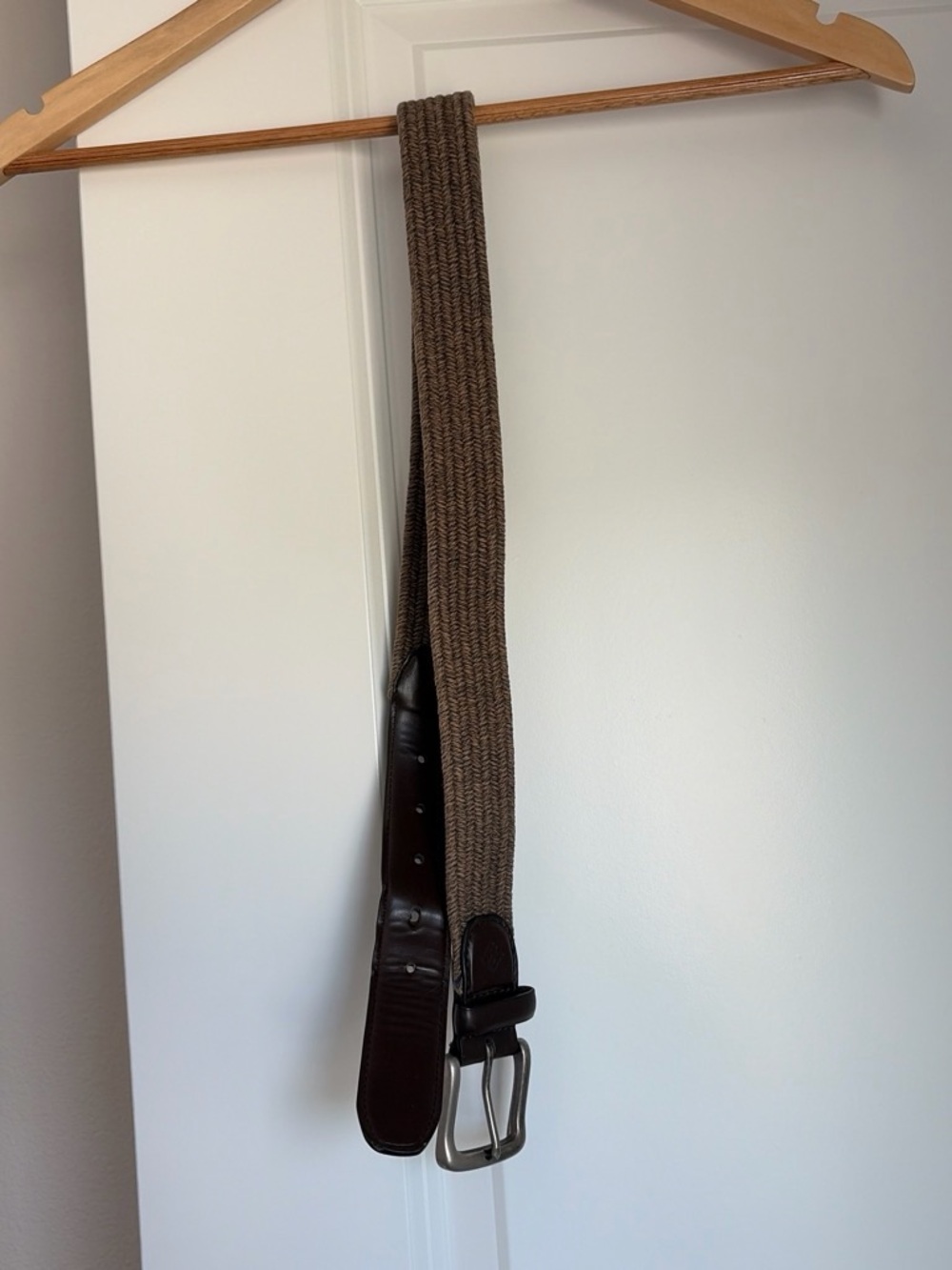 Columbia Brown Braided Stretch Belt with Leather Trim